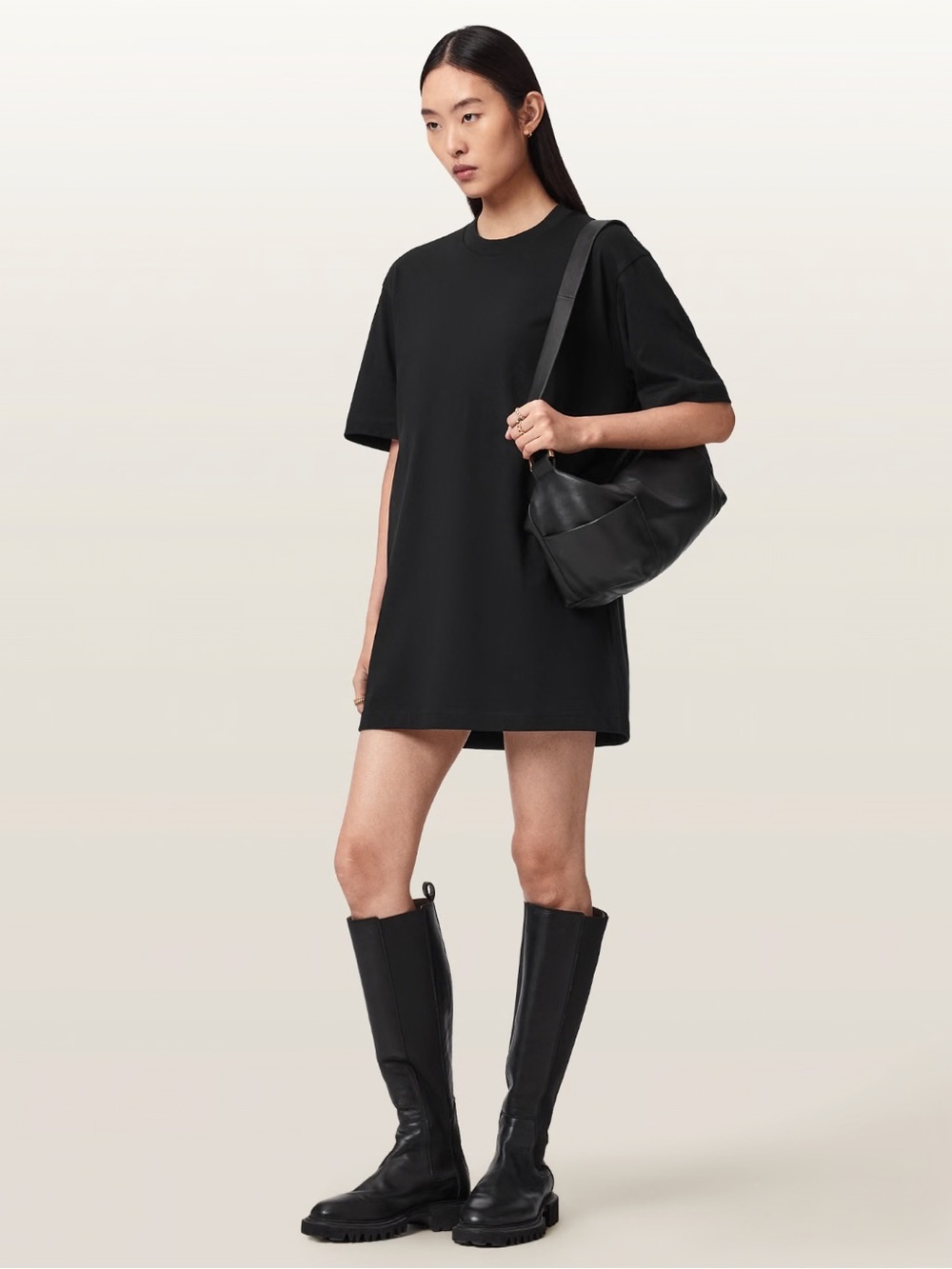 All Saints Black Fuse Appliqué Cotton T-Shirt Dress - Picture 2 of 5